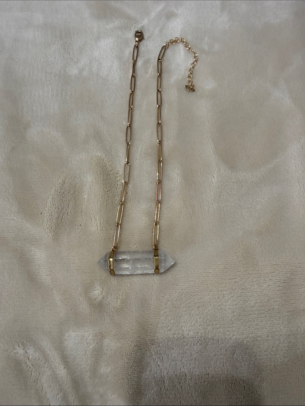 Gold-Tone Link Chain Necklace with Clear Quartz Point Pendant